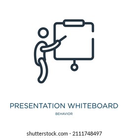 presentation whiteboard thin line icon. business, whiteboard linear icons from behavior concept isolated outline sign. Vector illustration symbol element for web design and apps.