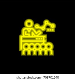 Presentation yellow glowing neon ui ux icon. Glowing sign logo vector