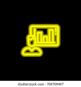 Presentation yellow glowing neon ui ux icon. Glowing sign logo vector