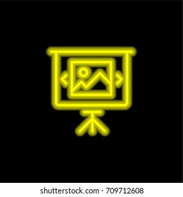 Presentation yellow glowing neon ui ux icon. Glowing sign logo vector