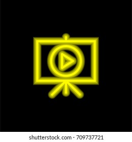 Presentation yellow glowing neon ui ux icon. Glowing sign logo vector