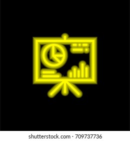 Presentation yellow glowing neon ui ux icon. Glowing sign logo vector