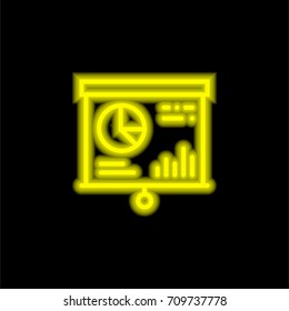 Presentation yellow glowing neon ui ux icon. Glowing sign logo vector