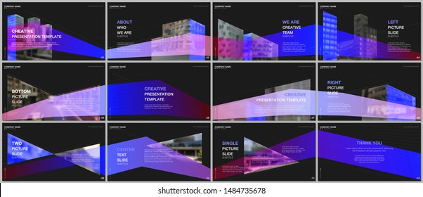 Diseño de presentaciones, plantillas vectoriales de portafolio con diseño de arquitectura. Resumen de los antecedentes arquitectónicos modernos. Plantilla multiuso para diapositivas de presentación, folleto, portada de folleto, informe