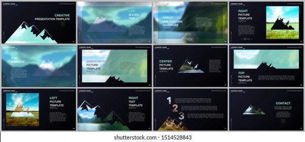 Presentations design, vector templates. Background for tourist camp, nature tourism, camping. Aadventure design concept. Multipurpose template for presentation slide, flyer leaflet, brochure cover.