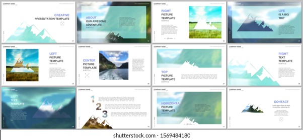 Presentations design, vector templates. Background for tourist camp, nature tourism, camping. Aadventure design concept. Multipurpose template for presentation slide, flyer leaflet, brochure cover.