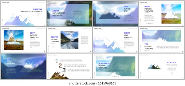 Presentations design, vector templates. Background for tourist camp, nature tourism, camping. Aadventure design concept. Multipurpose template for presentation slide, flyer leaflet, brochure cover.
