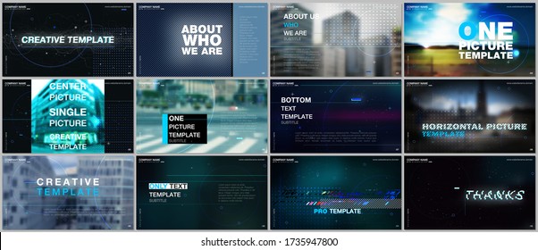 Presentations design vector templates with lines, dots and circles. Templates for presentation slide, flyer leaflet, brochure cover. Templates for electronic music festival. Electro music concept.