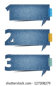 Presentations Jeans texture background, with letters numbers on retro style speech bubbles