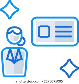 Presenter business people icon with blue outline style. business, presentation, presenter, symbol, conference, people, manager. Vector Illustration