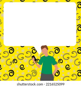 Presenter With Conversation Bubble Showing New Announcement. Colleague Speech Balloon Presenting Fresh And Important News Messages.