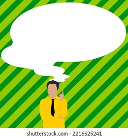 Presenter With Conversation Bubble Showing New Announcement. Colleague Speech Balloon Presenting Fresh And Important News Messages.