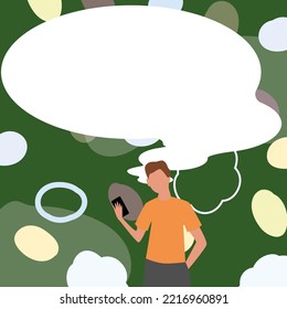 Presenter With Conversation Bubble Showing New Announcement. Colleague Speech Balloon Presenting Fresh And Important News Messages.