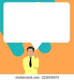 Presenter With Conversation Bubble Showing New Announcement. Colleague Speech Balloon Presenting Fresh And Important News Messages.