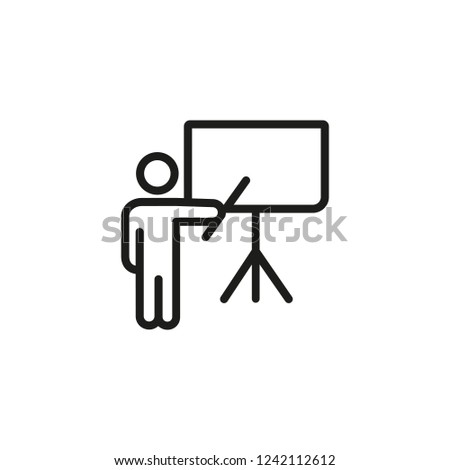 Presenter at flipchart line icon. Business coach, conference, teacher. Training concept. Vector illustration can be used for topics like business, education, meeting