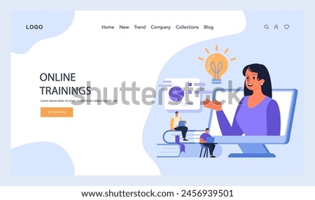 Presenter igniting the light of knowledge. Online training platform providing interactive sessions, enlightening learners with insights and fostering growth. Digital education frontier. Flat vector.