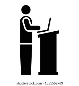 Presenter With Laptop and Rostrum Design, Speech vector icon design