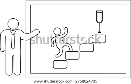 A presenter points to a chart of a person ascending steps to a wine glass