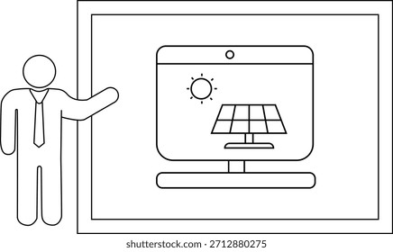 El presentador apunta a la pantalla con el panel solar