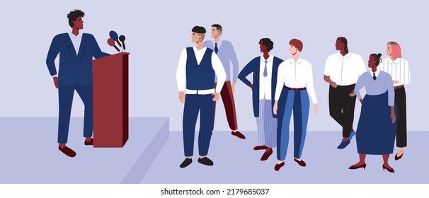 Presenter presenting to an audience as Business networking scenarios, flat vector stock illustration as concept of Conferences