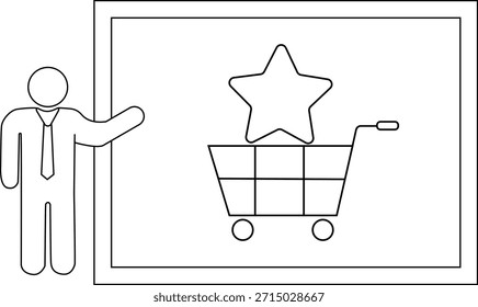 Un presentador se para junto a un tablero con un Carrito de compras con una estrella dentro