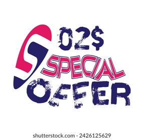 Presenting a $02 Special Offer Grunge rubber stamp, featuring small stars and the text 'special offer' enclosed within. This is a vector illustration.