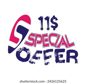 Presenting a $11 Special Offer Grunge rubber stamp, featuring small stars and the text 'special offer' enclosed within. This is a vector illustration.