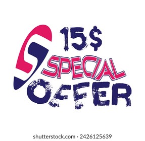 Presenting a $115 Special Offer Grunge rubber stamp, featuring small stars and the text 'special offer' enclosed within. This is a vector illustration.