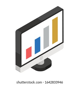 Presenting business data with trend charts, online analytics in isometric design  