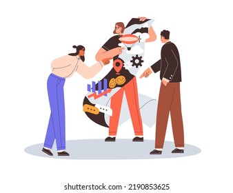 Presenting business idea, startup project. Storytelling in marketing concept. Abstract visual presentation of creative company development. Flat vector illustration isolated on white background