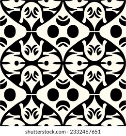 Dieses Muster, das ein faszinierendes abstraktes Schwarz-Weiß-Design präsentiert, verkörpert das Wesen des Jugendstils mit seinen sich wiederholenden Stoffmustern und Pfefferminzmotiven, die ein elegantes Ambiente bieten.