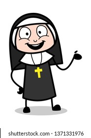 Presenting - Cartoon Nun Lady Vector Illustration﻿