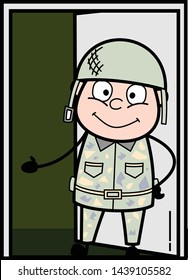 Presenting - Cute Army Man Cartoon Soldier Vector Illustration