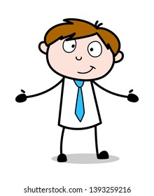 Presenting with Empty Hands - Office Salesman Employee Cartoon Vector Illustration﻿