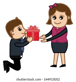 Presenting a Gift Box to Girl Vector