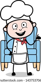 Presenting with Hand Gesture - Cartoon Waiter Male Chef Vector Illustration