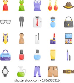 Presenting a lovely fashion wear apparel flat icon pack featuring fashion, beauty and style symbols. This flat icon pack has some really creative element of fashion. 