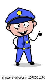 Presenting - Retro Cop Policeman Vector Illustration