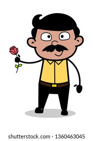 Presenting a Rose - Indian Cartoon Man Father Vector Illustration