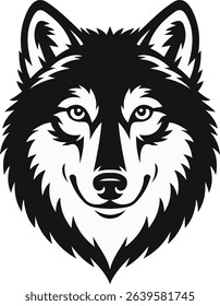 Presenting a striking black and white illustration of a wolf’s head this design captures the majestic essence of one of nature most powerful creatures