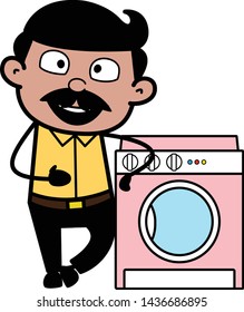 Presenting a Washing Machine - Indian Cartoon Man Father Vector Illustration