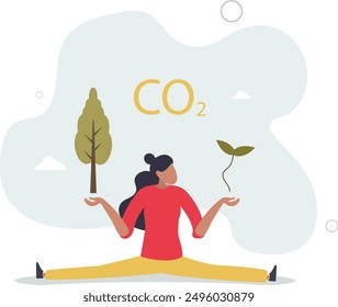 presenting way to reduce CO2 emission footprint through carbon offset, credit and forest conservation. Low carbon concept.flat design.illustration with people.