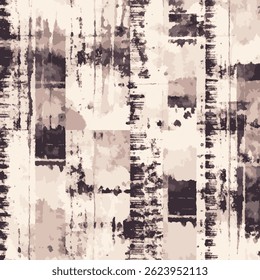 presents an abstract composition with wide and flowing black lines on a beige background