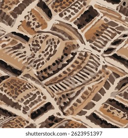 presents a balanced and rhythmic composition of large curved and fluid abstract forms in black and cream tones on a beige background