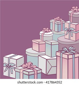 Presents. Big mountain of gift boxes.