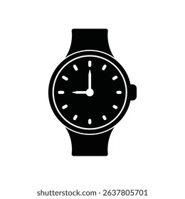 Presents a black, silhouetted wristwatch icon featuring minute markers. The design is on a transparent background, offering versatility.