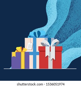 Presents box with blue tone background in Christmas concept