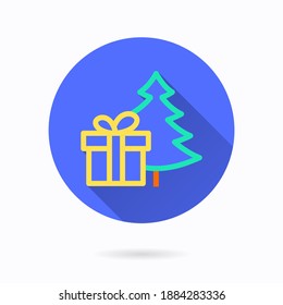 Presents box and christmas tree icon. Simple illustration with long shadow isolated for graphic and web design.