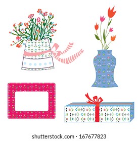 Presents boxes and flowers holidays set 