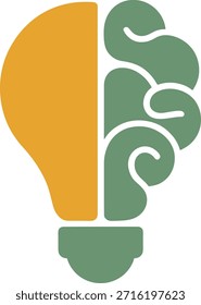 Presenta el concepto de la idea del bulbo del cerebro con el lado creativo de dos colores. Muestra inspiración y pensamiento innovador con diseño simbólico.